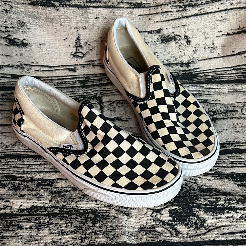 Vans Classic Checkered Slip-Ons - Black and Cream